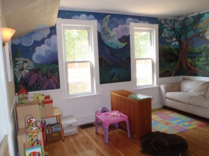 This is the main room where we have a reading corner and another area for small group play. 