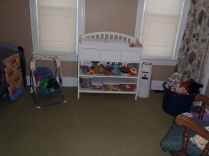 This is our quiet area for some down time. This room also has a soft floor so that our kids can get out and have some floor time. 